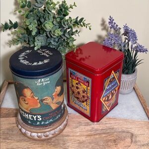 Vintage Hershey Kisses Chocolate & Toll House Cookie Tins, 2 piece set